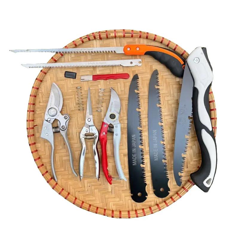 Bộ 9 món dụng cụ làm vườn, cưa gấp, cưa lách, kéo tỉa, kéo cắt, đá mài, lưỡi thay thế, lò xo 0