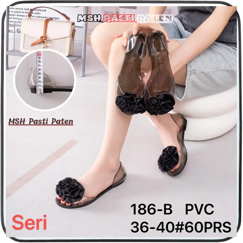 MSH 186 Sepatu Jelly Motif Pita Wanita Dewasa Sepatu Teplek Perempuan Karet Shoes sepatu  sandal tali Luofu 4