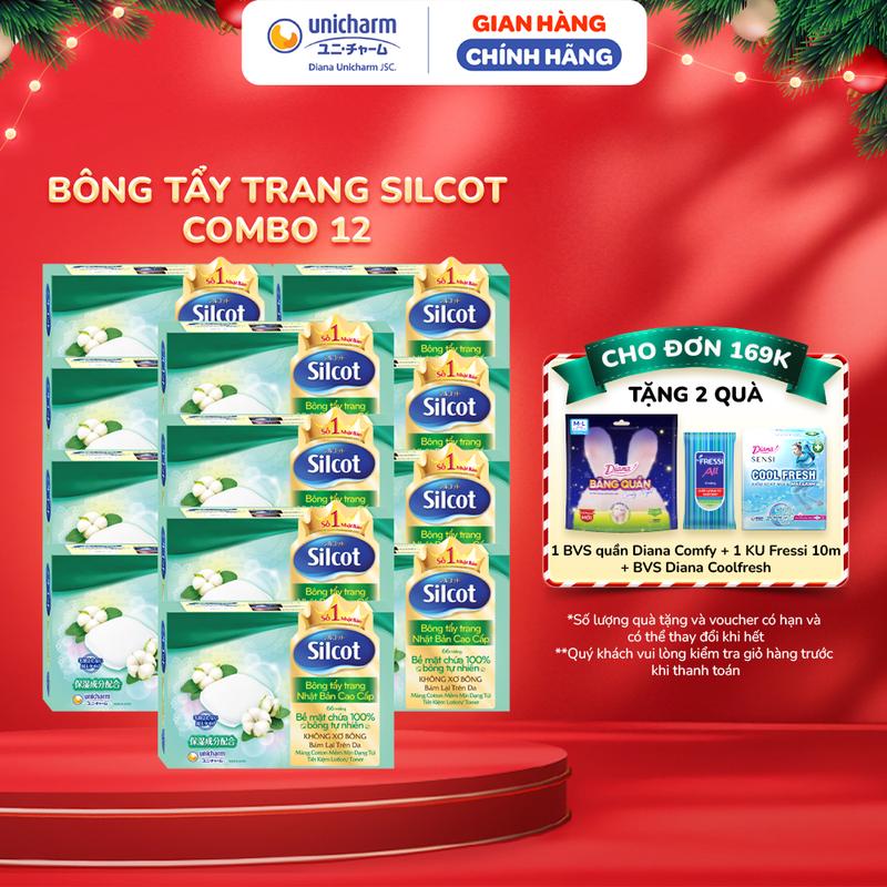 Combo 12 hộp bông tẩy trang Silcot Premium 66 miếng hộp
