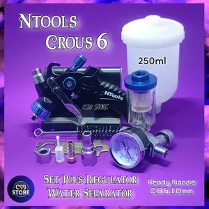 Spray Gun Hvlp Ntools Crous 6 Nozzle 0.8 | 1.0mm Plus Regulator Filter Udara Dan Coupler Pf20