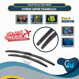 Wiper Hybrid Premium 1 Set [Free 5 Bonus Item] Dengan Rangka Gagah Cocok Untuk Semua Tipe Mobil Tanpa Rangka Besi Kaca Mobil Motorcycle Windshield
