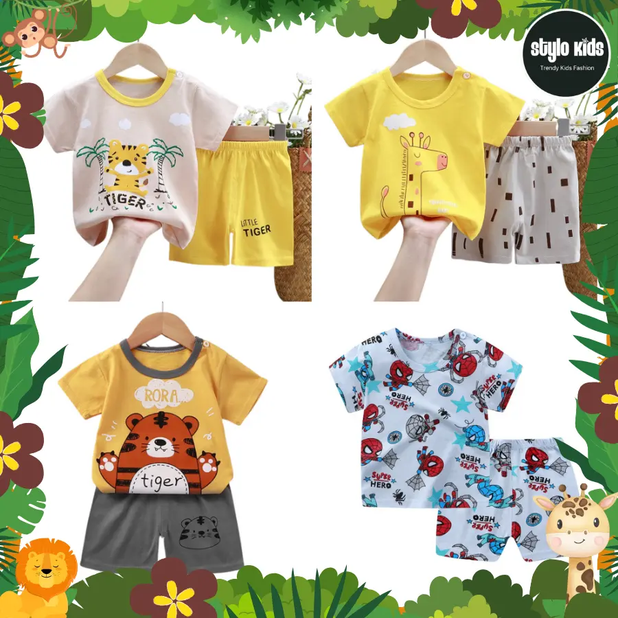 Setelan Anak Laki-Laki Dan Perempuan Lengan Pendek Baju Dan Celana Motif Kartun Lucu Fashion Anak