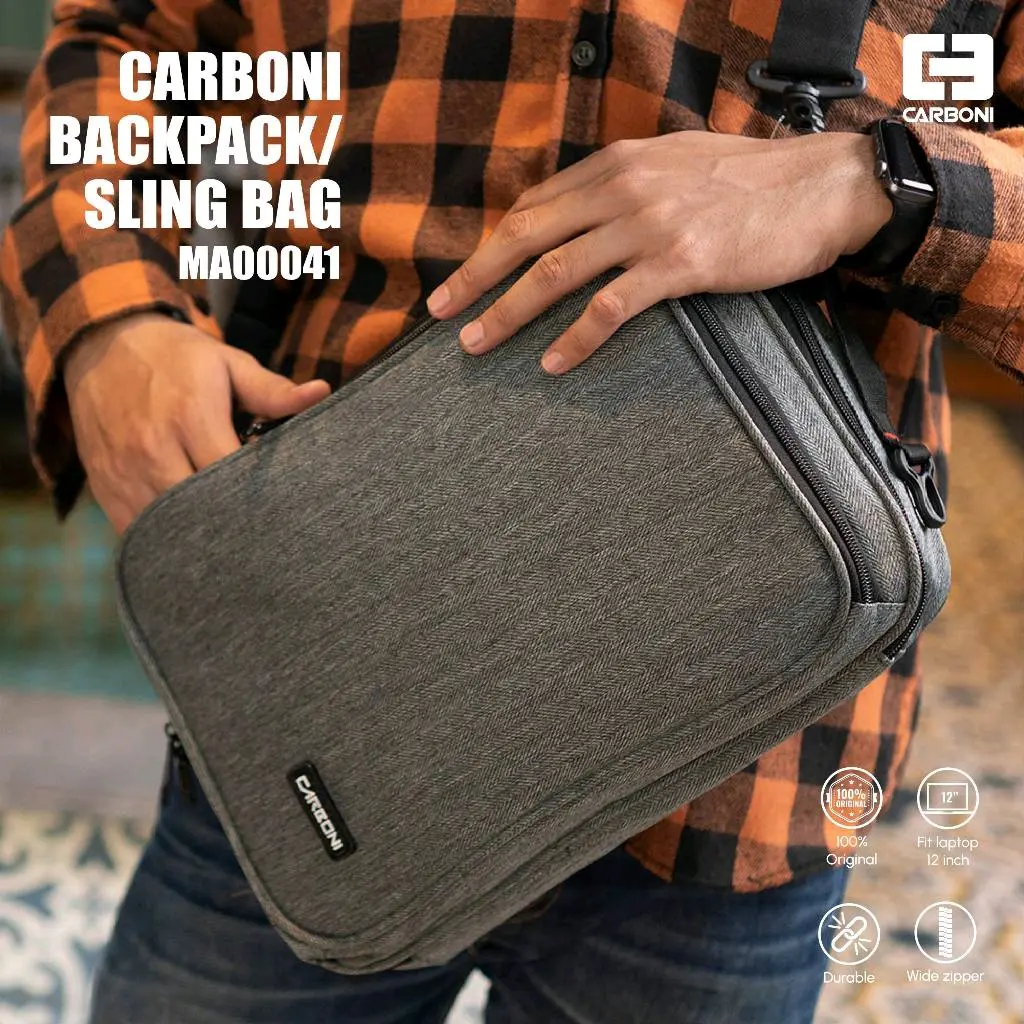 TAS RANSEL 3 IN 1 CARBONI MA00041/TAS SELEMPANG MULTIFUNGSI/BACKPACK SLINGBAG PRIA SEKOLAH KERJA CASUAL LAPTOP