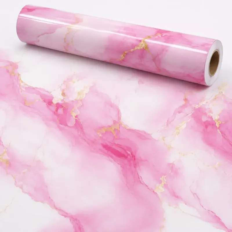 Wallpaper Sticker Dekorasi Dinding Motif Marmer Pink Gold Ukuran 3,5meter X 45cm
