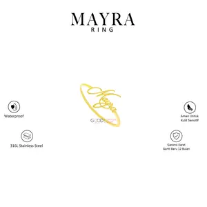 Cincin Nama Titanium Wanita Bahan 316L Stainless Steel Lapis Emas 18K - Mayra Ring (Free Cincin)