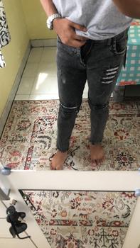 Product Review of Celana jeans denim pria motif sobek straigh slim ripped Stretch Panjang Fit Slimfit Skinny from r**a 0
