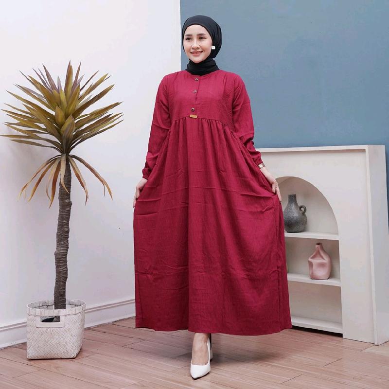 MIDI DRESS POLOS GAMIS MUSLIM BAHAN POLO LINEN PREMIUM 3