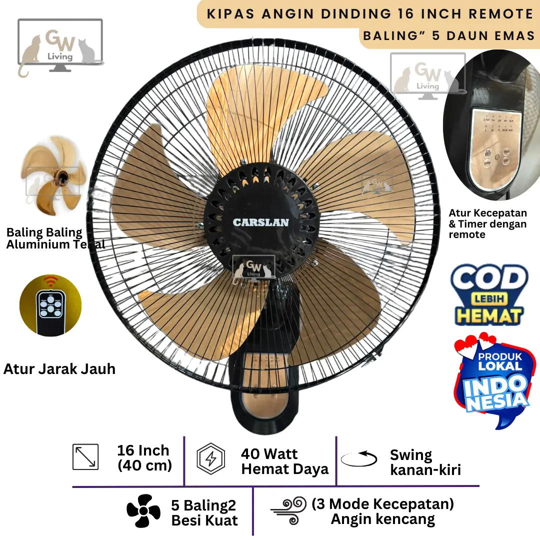 (COD) Kipas Angin Dinding/Wallfan 16 Inch Remote Timer Hemat Daya Berkualitas