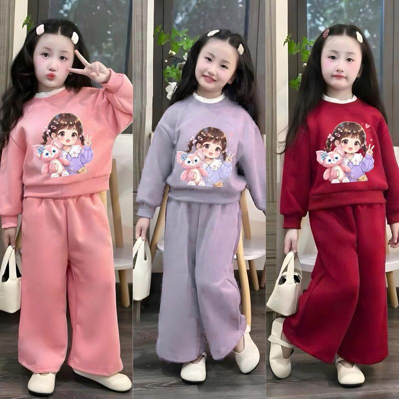  Bộ Nỉ Bé Gái   Họa Tiết In Hình Cô Gái Ôm Thú Bông   Dành Cho Bé Gái 9-38kg Chất Liệu Nỉ Bông Dày Dặn Ấm Áp 