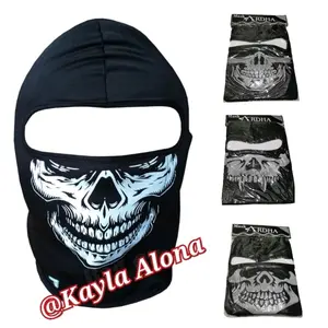 MASKER BUFF NINJA TENGKORAK , POLOS HITAM , ARMY