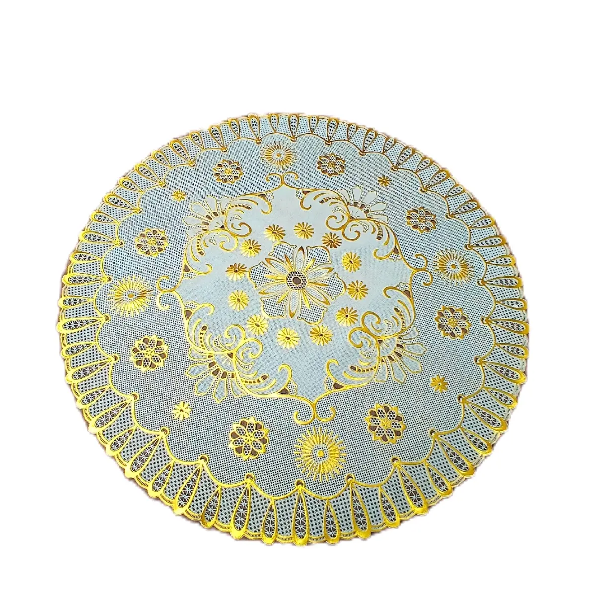 Taplak Meja Bulat Vinyl Mewah Warna Gold 50cm - Untuk Ruang Tamu dan Teras