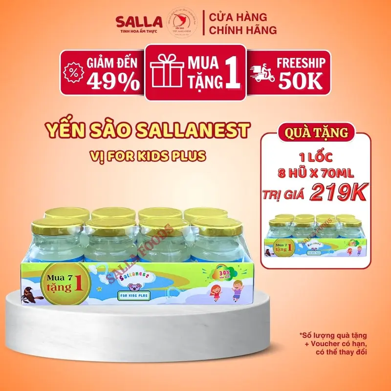 16 Hũ Yến sào SALLANEST 30% Yến tươi vị FOR KIDS PLUS - 2 Khay x 8 Hũ x 70ml - [MUA 1 TẶNG 1] 0