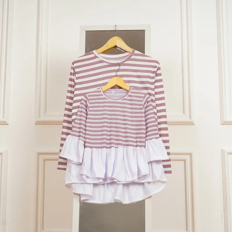 Baju Anak - Maila Blouse Couple Ibu dan Anak / Fashion Blouse Ibu dan Anak Terbaru Wanita Keluarga Atasan Dewasa  Motif Katun Pasangan Panjang Batik  Pendek Sarimbit Biru 6
