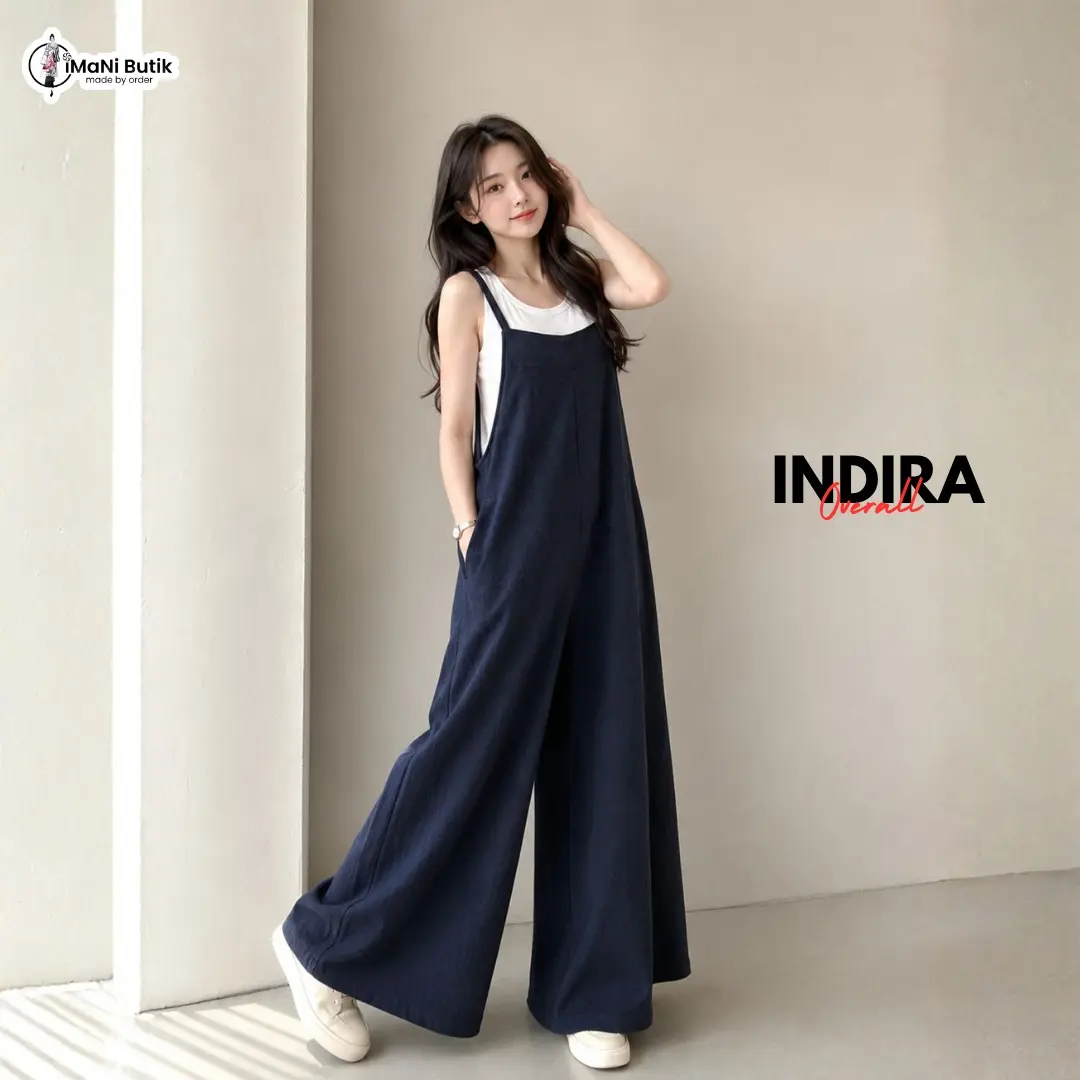 Imani Butik | Fashion Muslim Overall Indira Model Polos Katun Jumpsuit Panjang  Hitam Casual Bahan Linen Santai Allsize