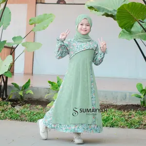 Sumayyah- Gamis Anak Set Hijab Pashmina Shakila Motif Bunga Mix Ceruty Babydoll Usia 3-10 Tahun