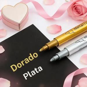Plumón metálico permanente, 2 unidades de plumón de punta de fieltro, Plumón para diarios, Materiales de arte para manualidades DIY
