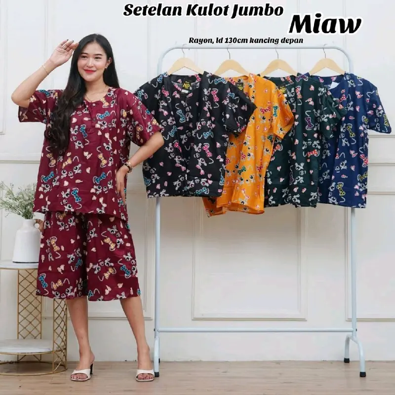 [Paket Hemat] Kulot Jumbo / Setelan Pendek / Piyama / Baju Tidur ld 130 bahan Rayon Santung 2