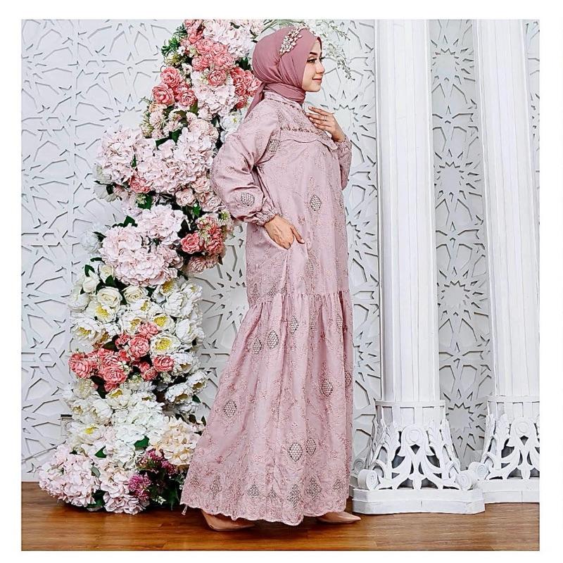 Khemari Cassandra Series - Gamis dan Midi Dress Premium Katun Bolong Katun Bordir Krancang Aplikasi Payet 4