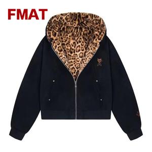 FMAT 秋冬 レオパード柄 フリース裏地 おしゃれカジュアル フード付きジャケット