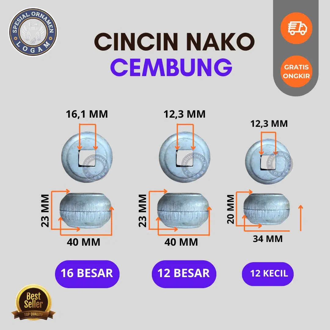 Cincin Nako Cembung Ukuran 12 kecil dan besar - 16 MM / Cincin Gentong Ornamen pagar tralis