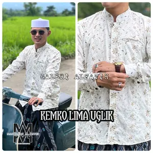 ALFATIH - [New Series] KEMKO BROKAT FULL BORDIR White koko sultan embos kemko pria dewasa lengan panjang Katun Katun Baju Kain Muslim Slimfit 2026
