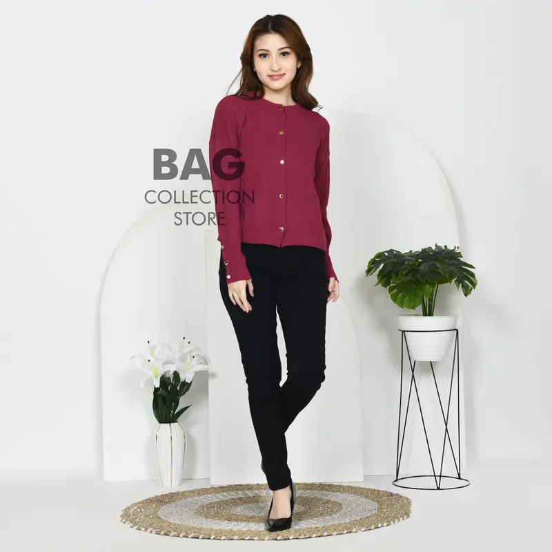 BAG - [PREMIUM] Inara Cardigan Kancing Gold Knit Atasan Wanita Kekinian Korean Style Knitwear Kardigan Outer 6
