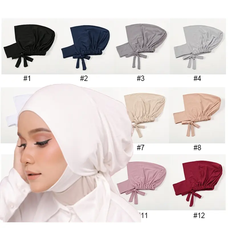 LMLAVEN Elastic Inner Instant Cap Women Milk Silk Stretch Hijab Undercap Hot Selling Solid Color Muslim Tudung