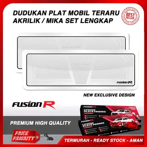 FUSION R Dudukan Tatakan Frame Tempat Plat Nomor Mobil MIKA Akrilik Putih Premium Set Astra Baut Car License Plate Acrylic FULLSET
