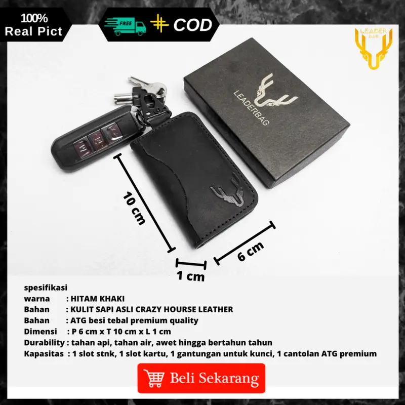 Dompet STNK Mobil Kulit Sapi Asli Leaderbag Terbaru Warna Hitam Waterproof Atau Gantungan Kunci Kendaraan Motor Premium Multifungsi PABLO 4
