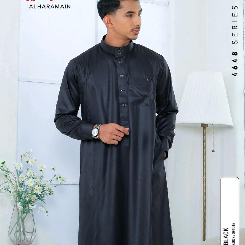 AL HARAMAIN JUBAH/GAMIS PRIA DEWASA DAN REMAJA PREMIUM IMPORT MANSET HITAM 4