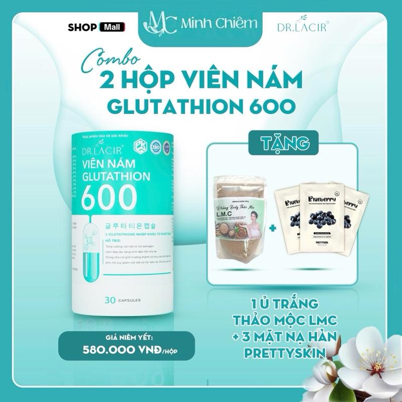 [02]. Combo 2 hộp Glutathion 600 + Tặng kèm Ủ trắng  body + 3 mặt nạ Hàn Prettyskin  hỗ trợ trắng da, mờ thâm nám sạm nhanh hơn.