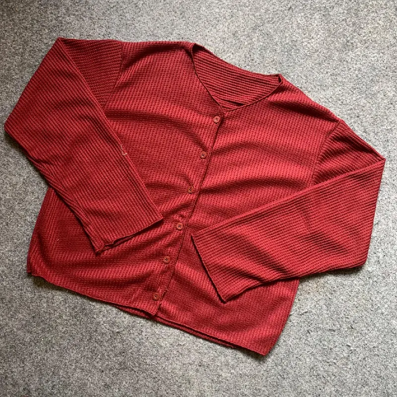 Cardigan Waffer Dan korean Style Rib Crop Top Wanita Lengan panjang Atasan wanita Cantik Tebal Dan premium 5