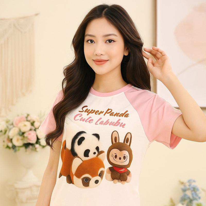 HoangDungKids Bộ Đồ Bé Gái Combo 4 Bộ In Hình Baby Three Labubu PAN-DA Kuromi Cô Gái Tóc Xù mikeyn Phối Tay Bộ Đồ Sành Điệu Kim Sa bé gái dokma cho combo 5 bộ đồ bé gái mùa đông roblox girl outfits set váy xinh đồ bộ tung tung sahu set bộ