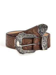 1pc Cinturón Boho con Hebilla Tallada Floral Clásico Marrón de Cuero PU Grabado Cinturón de Vaquera Vintage para Mujeres Cinturón Occidental para Uso Diario
