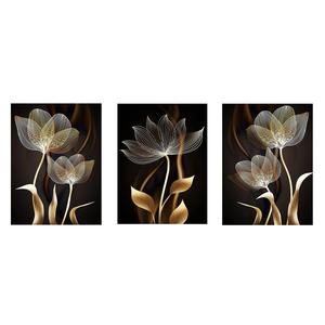 Juego de 3 piezas: pintura al óleo abstracta con flor negra elegante sin marco para sala de estar, decoración moderna de pared, pósteres artísticos de lujo para el hogar, uso interior, decoración del hogar