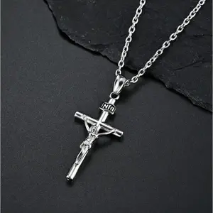 KALUNG TITANIUM SALIB STEINLESS STEEL PRIA WANITA VIRAL RANTAI NURI DAN ROLO SILVER Stainless