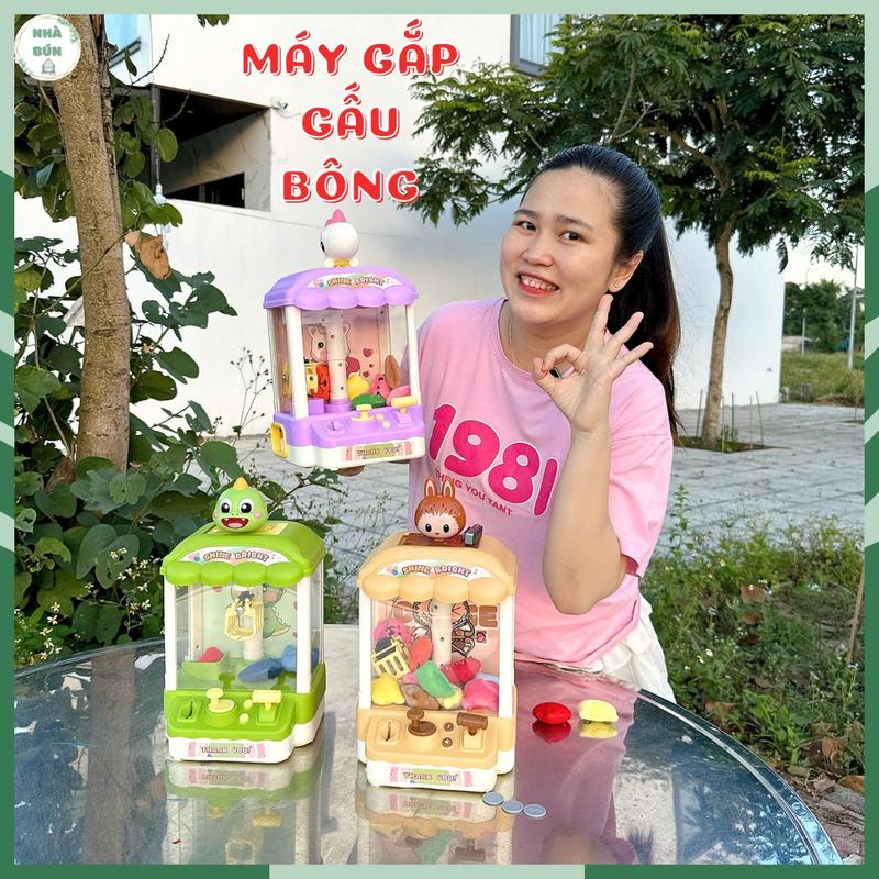 Đồ Chơi Máy Gắp Thú Bông Labubu Gắp Gấu Khủng Long Ngựa Pony Mini Có Đồng Xu Có Nhạc Có Đèn Sẵn Nhiều Gấu Bông Cho Bé M43