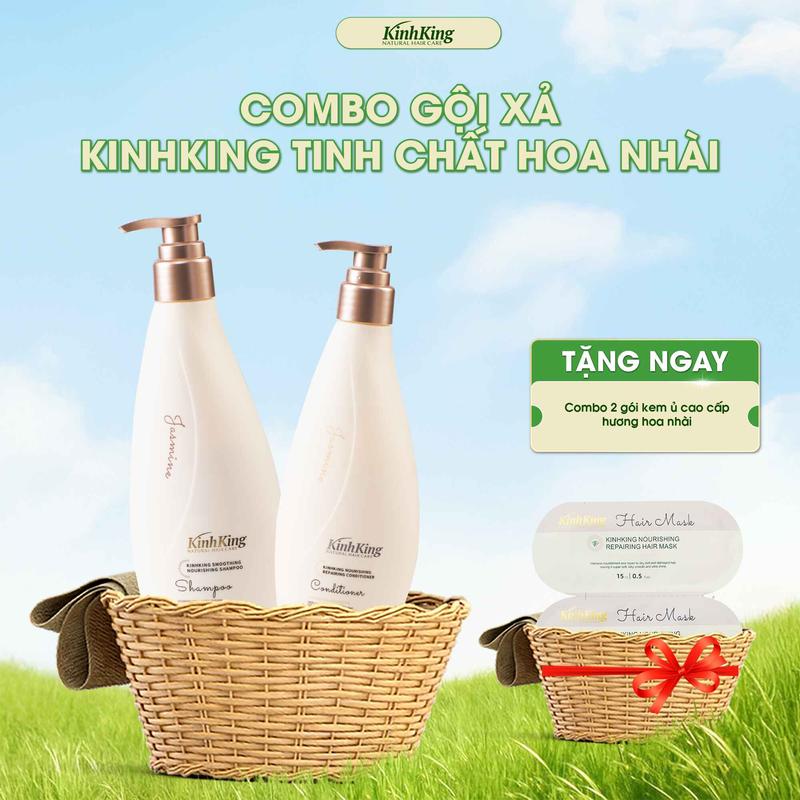 Combo 3: Gội xả Cao Cấp Tinh Chất Hoa Nhài KinhKing - Hỗ Trợ Nuôi Dưỡng Và Cấp Ẩm Cho Tóc Giúp Tóc Mềm Mượt Ẩm Không Bị Xoăn Và Khô - Phục Hồi Hư Tổn Nhờ Biotin và Colagen Duy trì sắc đẹp Nữ giới