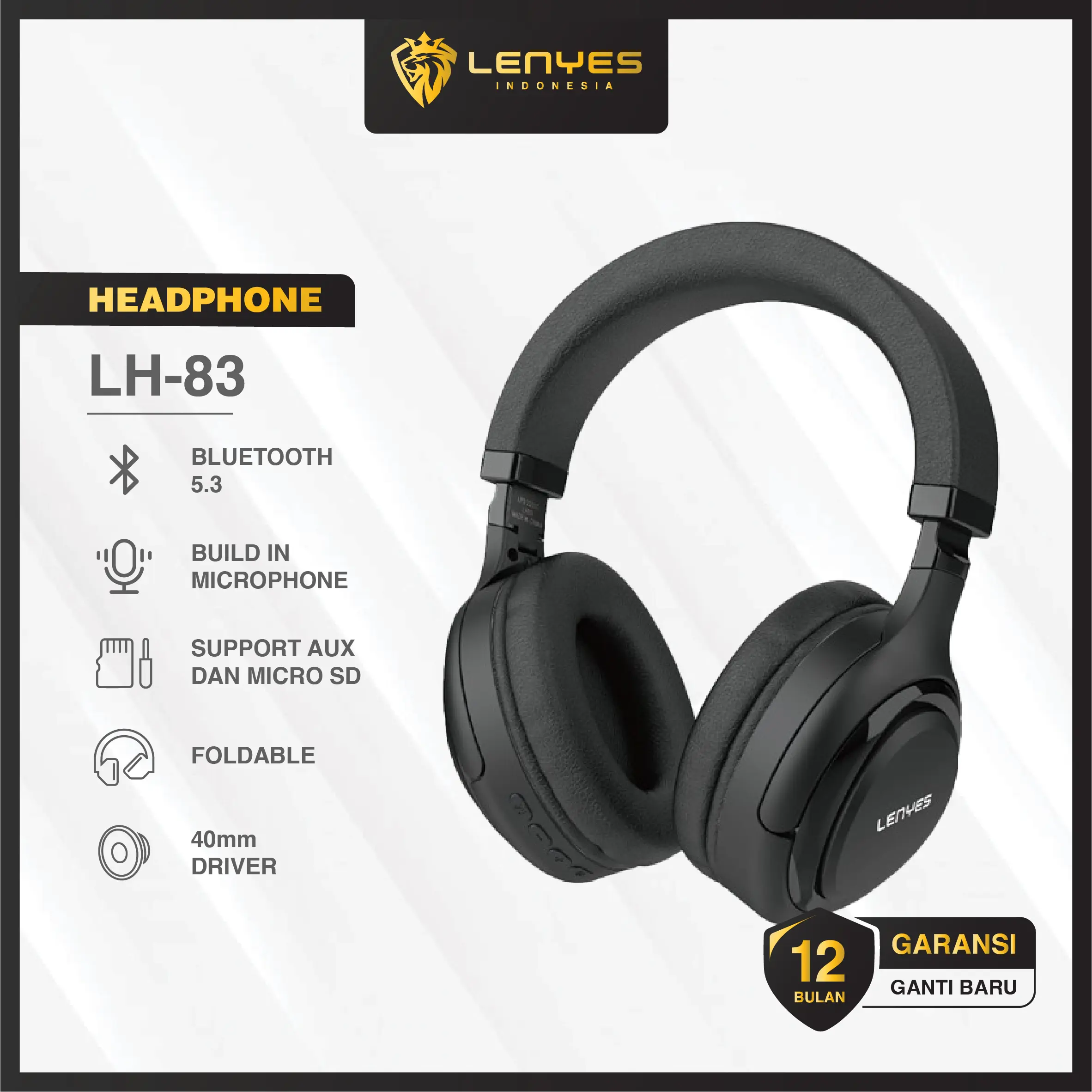LENYES LH83 Headset Wireless Bluetooth 5.3 Headphone Heavy Bass Hifi Stereo Headset With Mic
