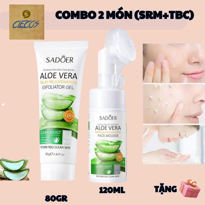 COMBO 2 MÓN Sữa Rửa Mặt cọ sillicon Tạo Bọt Mịn 98% Tự nhiên 120ML VÀ tẩy tế bào chết nha đam 100gr chính hãng