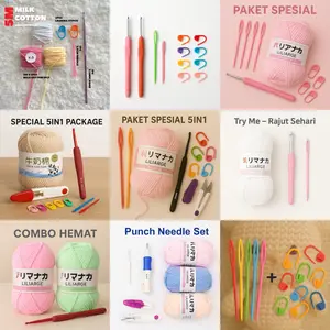 MADEBYBULAT - PAKET HEMAT STARTER KIT CROCHET BENANG RAJUT MILK COTTON UNTUK PEMULA
