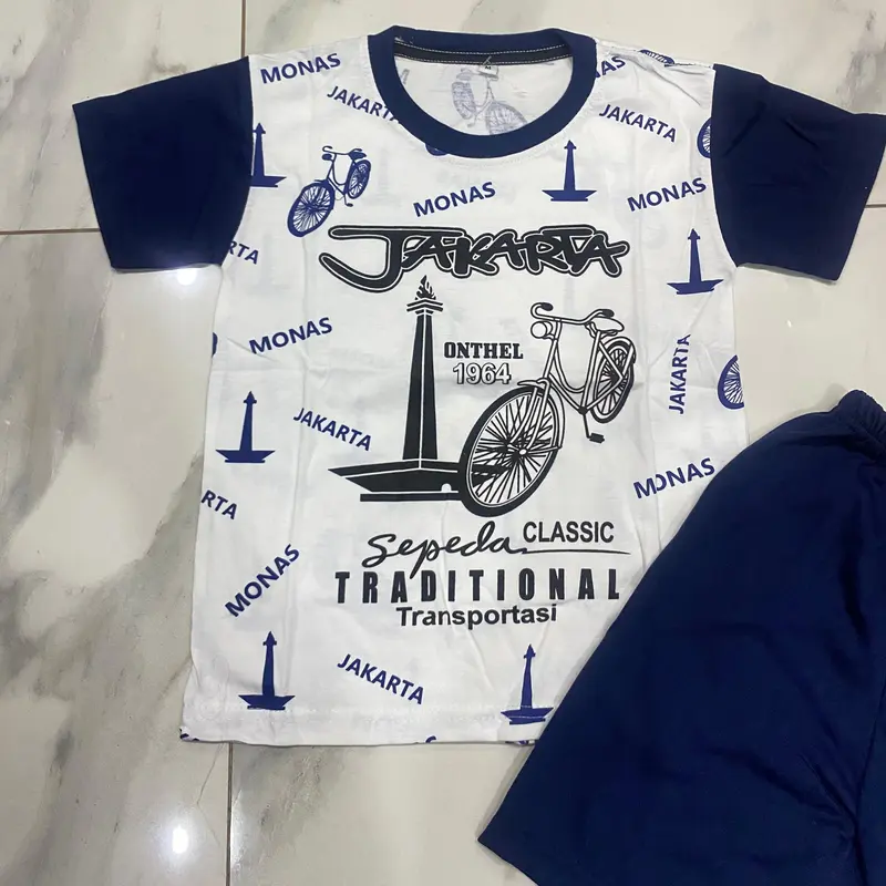 Setelan kaos anak oleh oleh jakarta motif monas dan onthel / kaos anak anak / setelan anak laki-laki / setelan anak perempuan / kaos anak 5