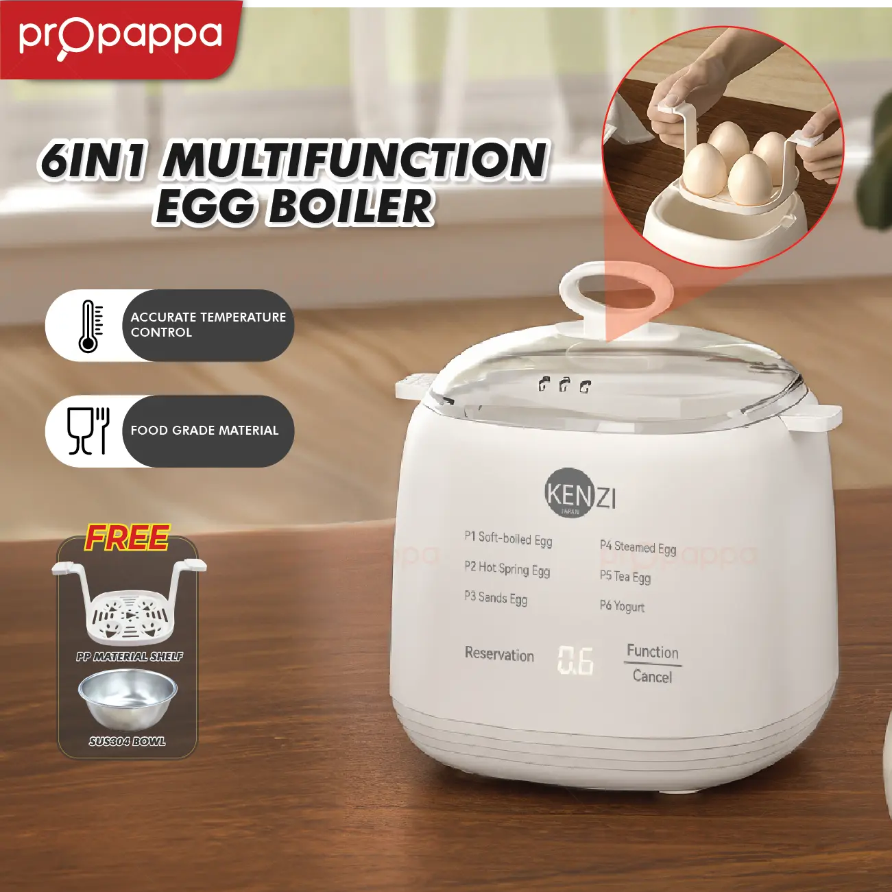 Propappa - Egg Boiler Multifunction 6In1 Half Boiled Egg Maker Egg Steamer Telur Separuh Masak Maker