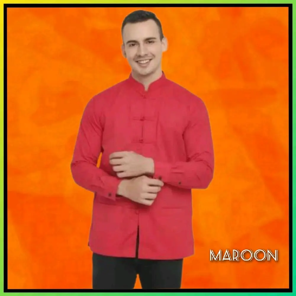 Baju Tradisional China Pria Kemeja Cheongsam Maroon