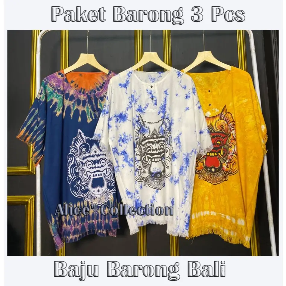 Paket Murah 3pcs Baju Barong Bali Santai - Baju Pantai - Baju Bali Pria Dan Wanita Premiun Katun Rayon
