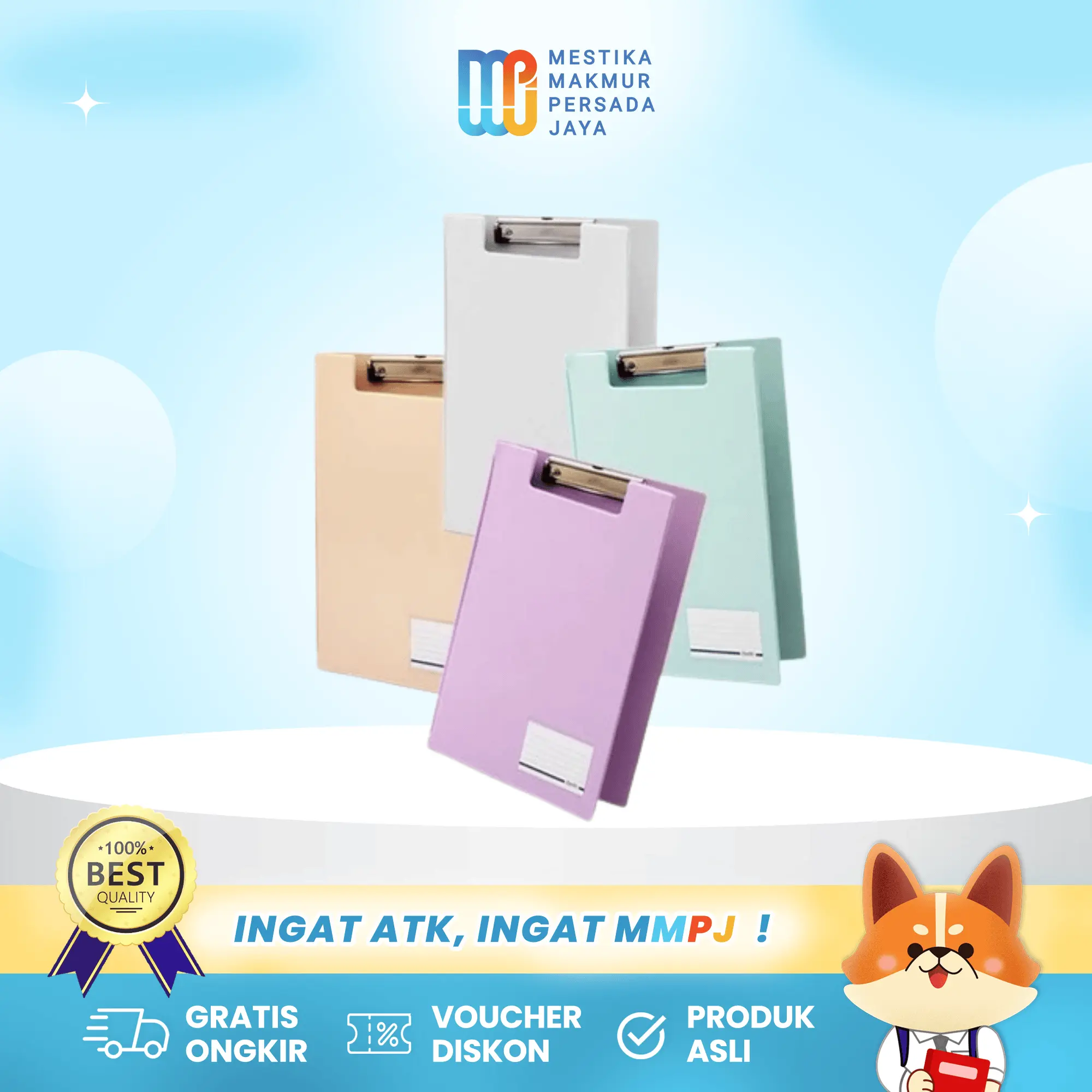 Bantex Papan Ujian Folio A4 Dengan Cover Penutup / Clipboard Papan Jalan Folio / F4 Warna Warni