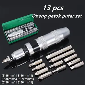 13pcs Obeng Ketok Set Getok Putar Set Impact S2 Drill Bit Driver Non-Karat Impact Screwdriver Set Box Besi Vessel engkol  1
