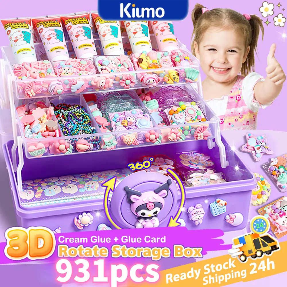 833/931PCS DIY Guka Set Gantungan Kunci Akrilik DIY Keychain Set Kartu Stiker luca Kotak Guka Cream Gum Kartun Mainan Anak Perempuan Hadiah Ulang Tahun