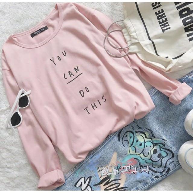 DAMAI fashion jakarta - baju atasan kaos lengan panjang wanita YOU CAN DO THIS - konveksi murah 2