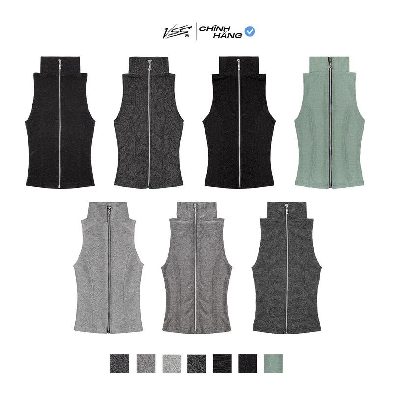 Áo Ba Lỗ Nữ VSS Vải Kim Tuyến Tanktop Co Giãn Mềm Mại Thoáng Mát Dáng Ôm Body Chiết Eo Khóa Kéo Nửa Basic - ABL12 